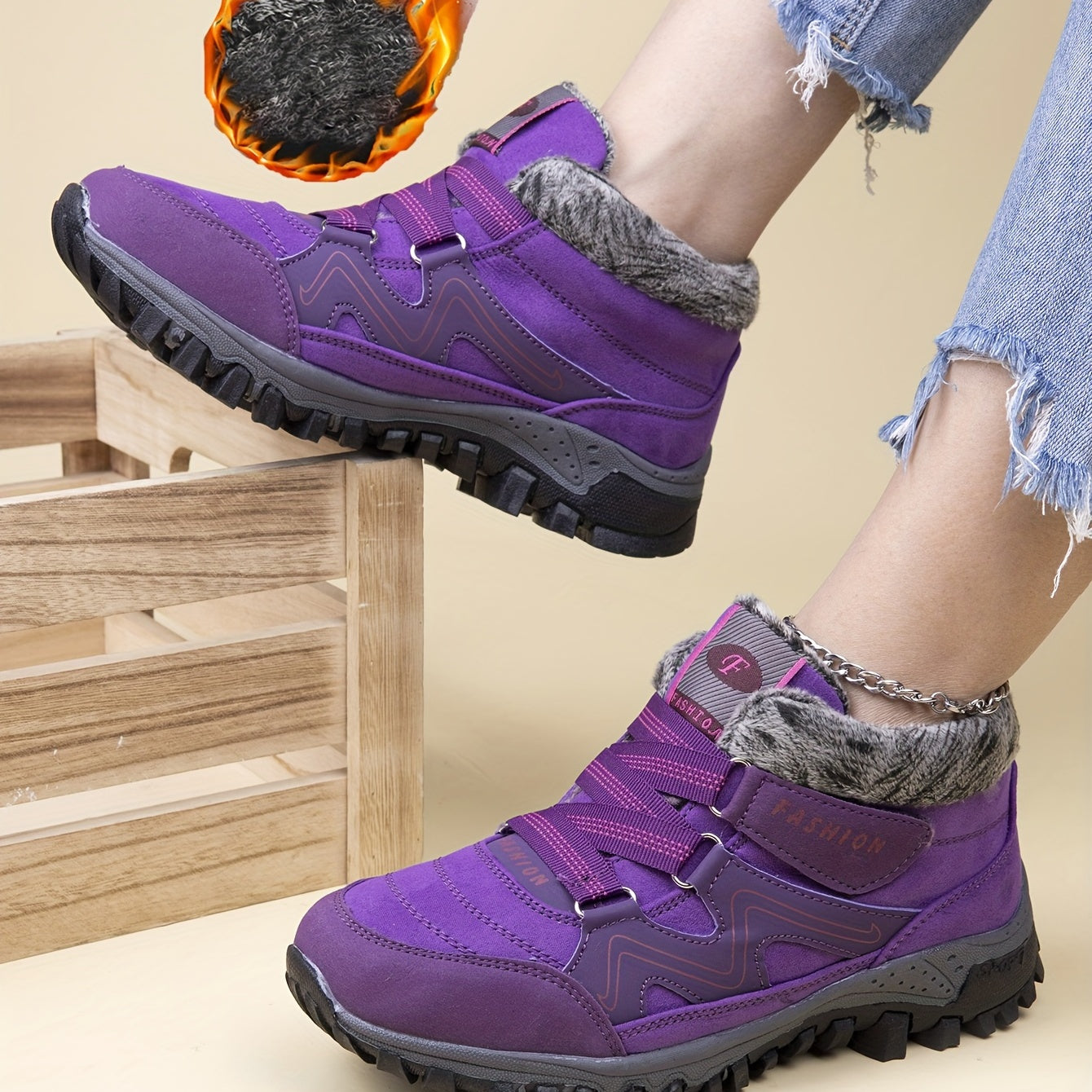 Thick Sole Warm Hiking Boots Non slip Low Top Outdoor Shoes