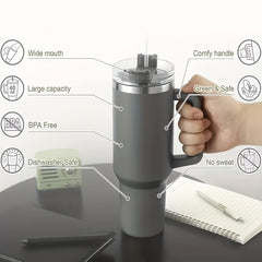 40oz Stainless Steel Insulated Water Bottle with Handle - Leakproof Straw Cup