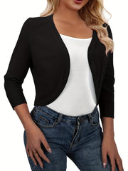 Solid Jacket Casual Open Front Versatile Outerwear Women's Clothing