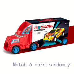 Folding Ejection Truck Toy w/ 6 Cars Friction Powered Alloy Vehicles Kids Gift