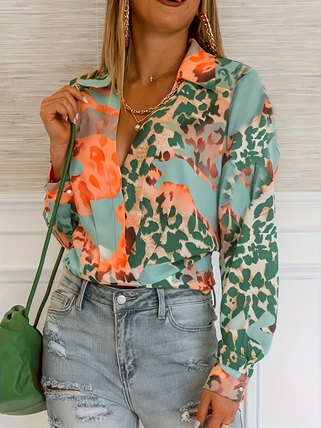 Leopard Print Long Sleeve Blouse