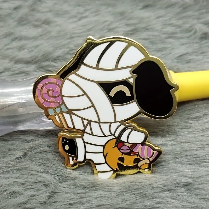 Lucky Band Dog Enamel Brooch Pin Vintage Halloween Pumpkin & Puppy