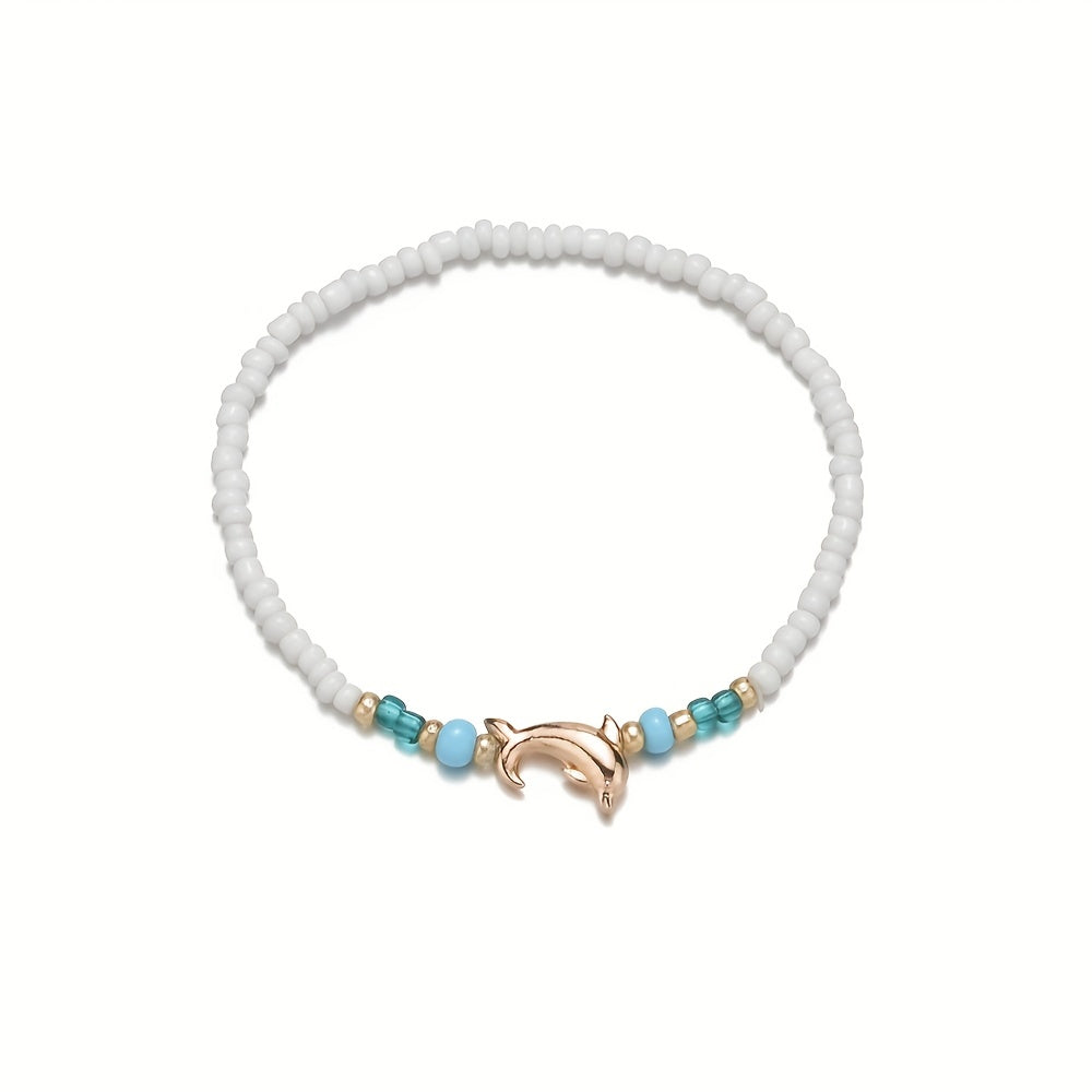 Dolphin Beads Beaded Anklet Rice Beads Boho Ocean Style Ankle Bracelet