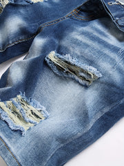 Distressed High Stretch Denim Shorts Men's Casual Street Style