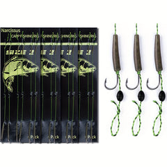 24pcs Carp Fishing Hair Rigs High Carbon Steel Hooks Braided Line Rolling Swivel