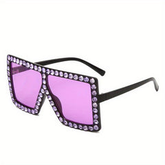 Y2K Rhinestone Oversized Square Sunglasses for Women UV400