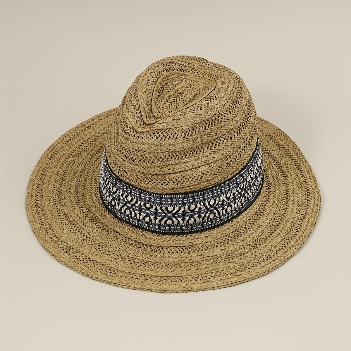 Drawstring Woven Cowboy Hat Spring Autumn Sun Protection Jazz Straw Hat