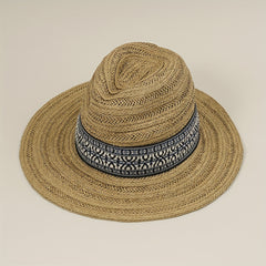 Drawstring Woven Cowboy Hat Spring Autumn Sun Protection Jazz Straw Hat