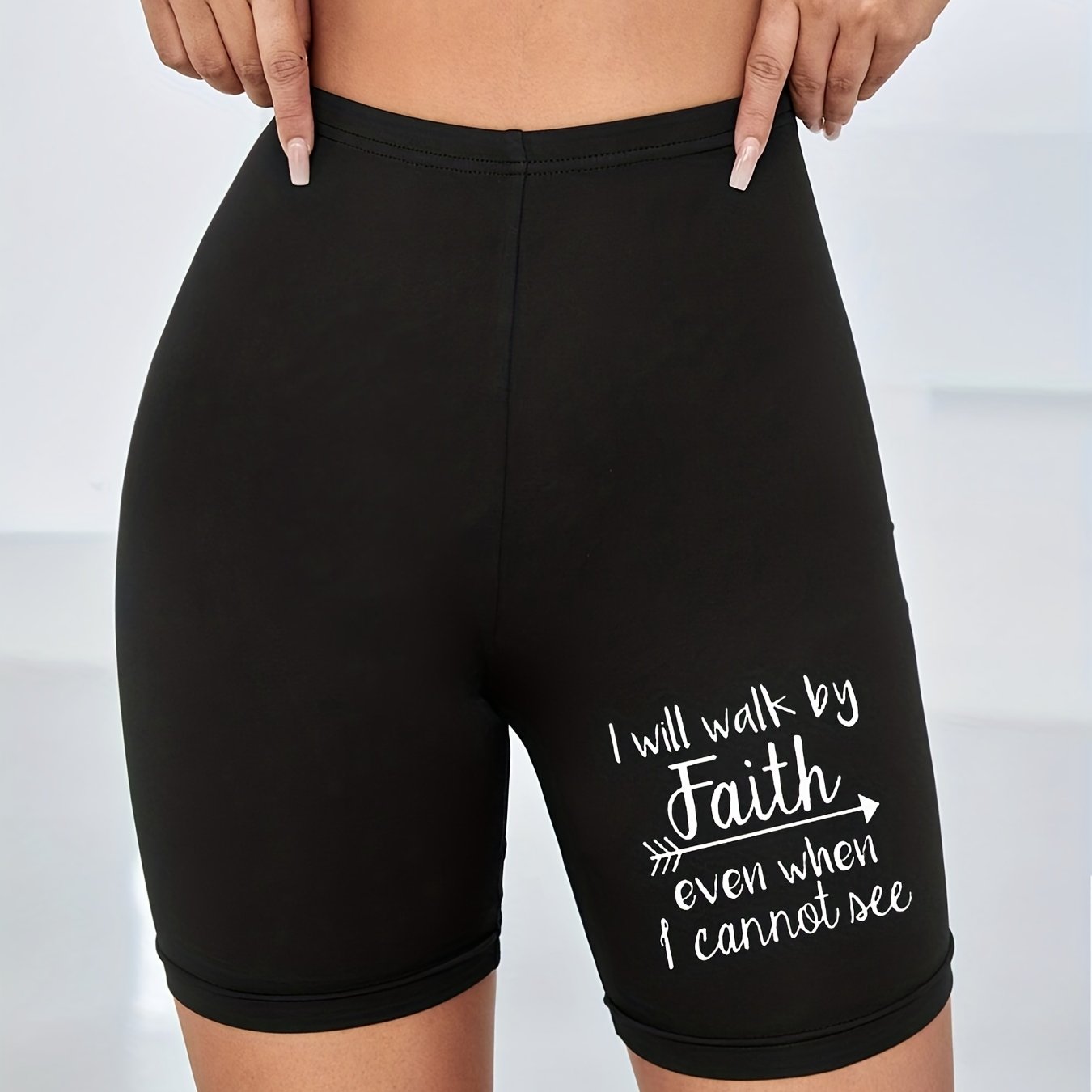 Faith Print Bike Shorts Sports Yoga Casual Short Leggings Women's Clothing