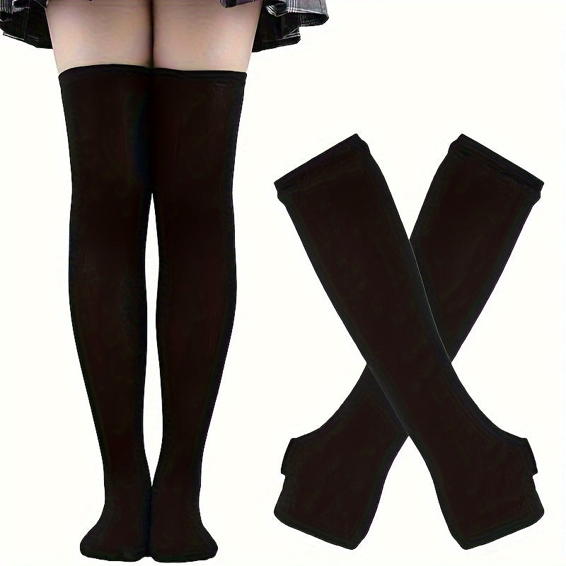 Teenagers Colorful Striped Thigh High Stockings & Fingerless Gloves Set