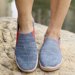 Women's Colorblock Flat Canvas Shoes Slip On Rubber Sole Comfy Travel Shoes