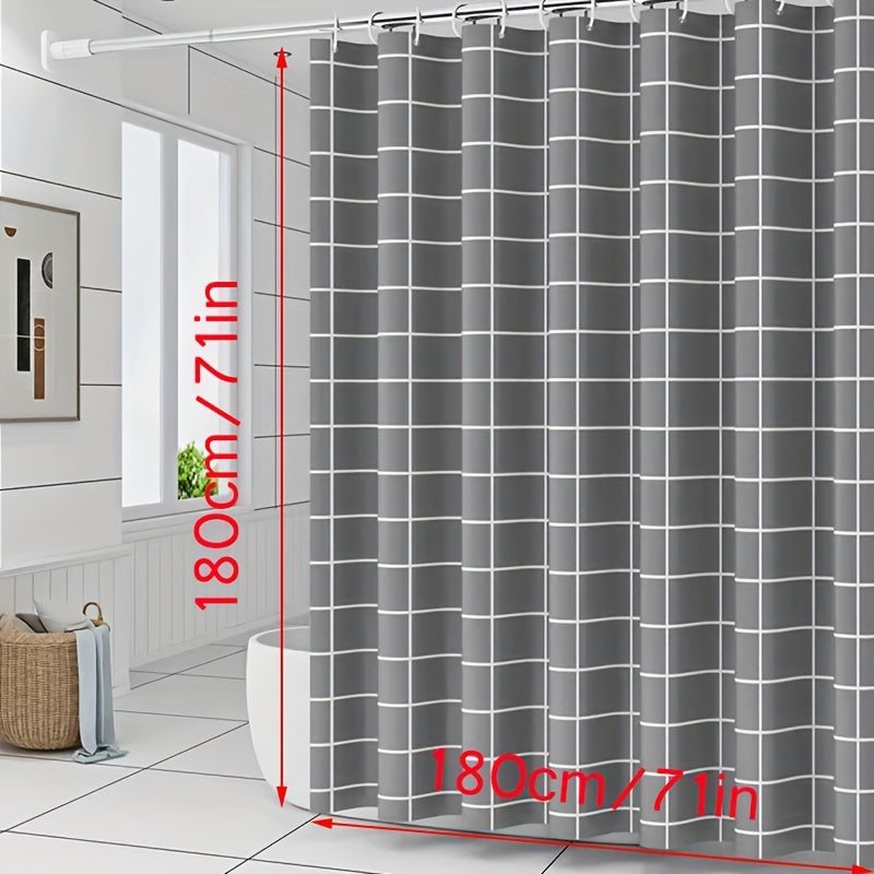 Grey Checkered Shower Curtain PEVA Material Waterproof