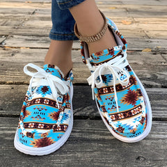 Women's Geometric Pattern Skate Shoes Lace up Lightweight Flat