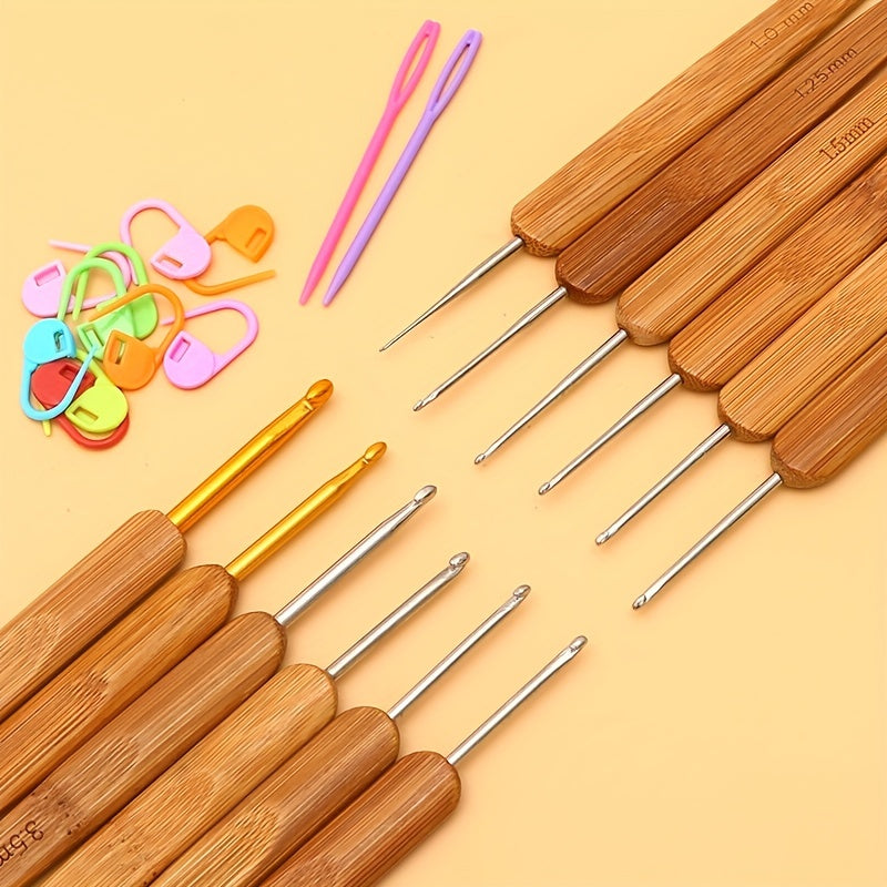 Crochet Hook Kit Bamboo Handle Needles DIY Weave Yarn Sewing