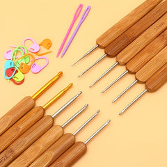 Crochet Hook Kit Bamboo Handle Needles DIY Weave Yarn Sewing