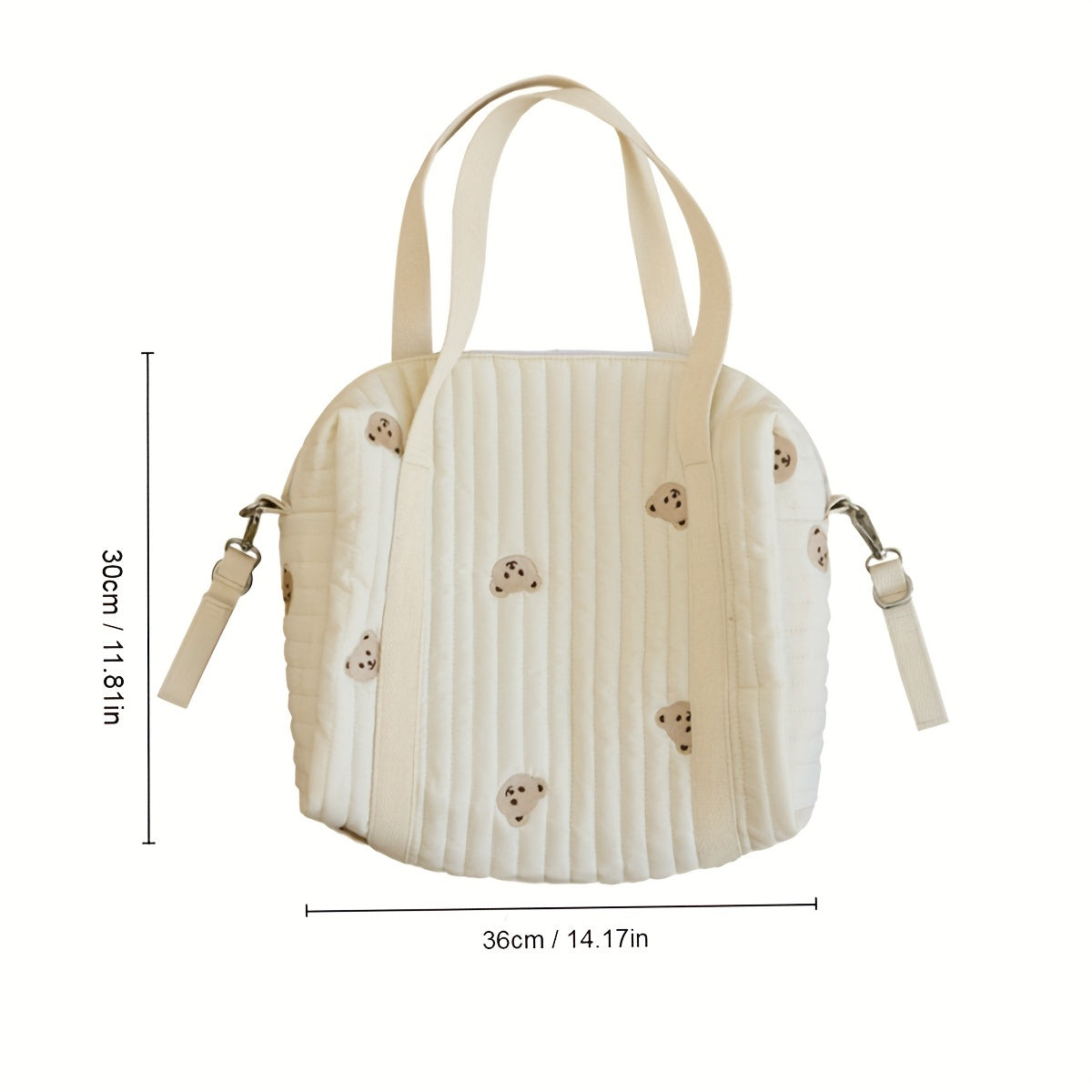 Bear Baby Stroller Bag Beige Cotton Zipper Diaper Handbag