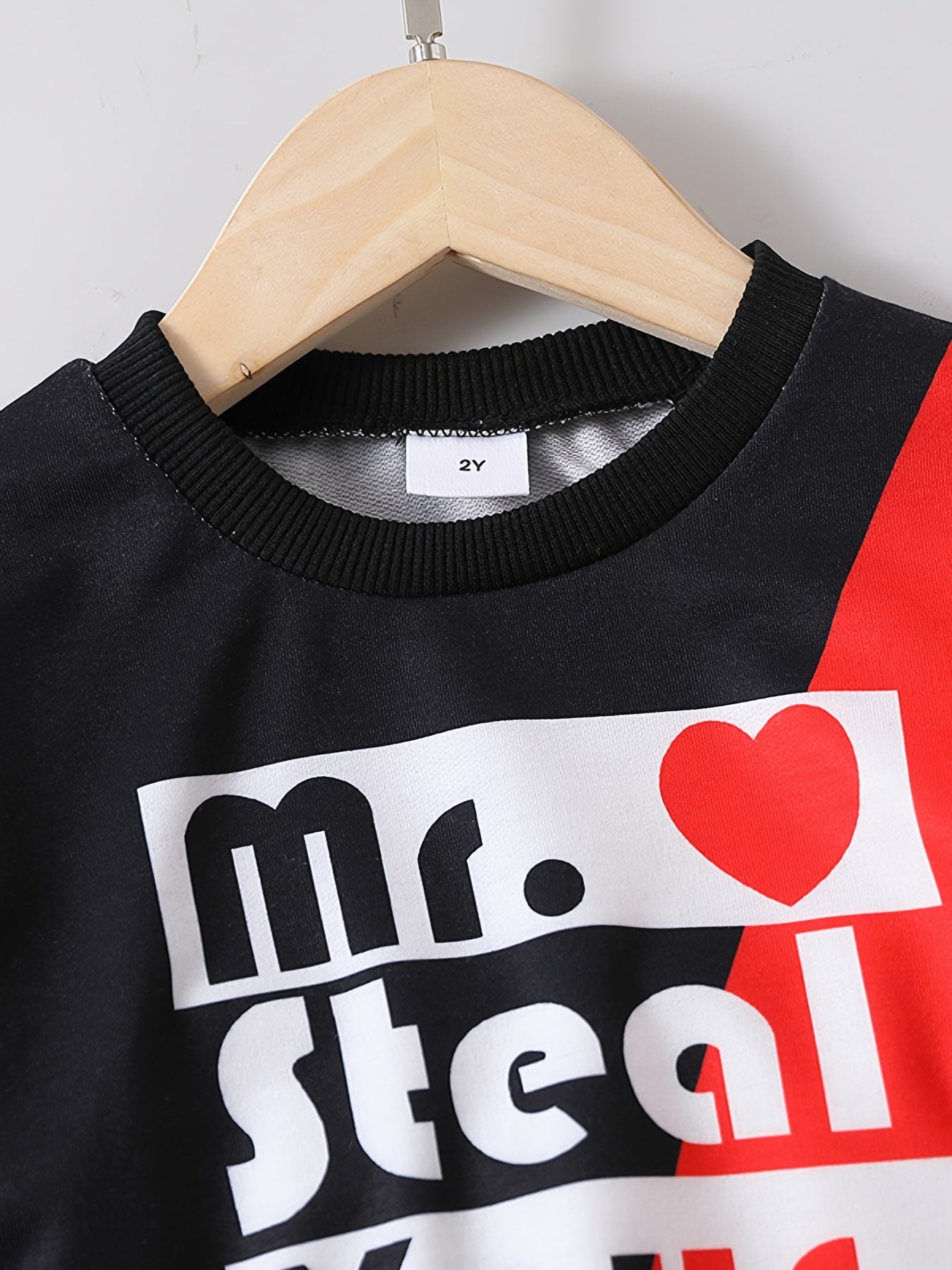 Boy 2pcs Sweatshirt & Pants MR STEAL YOUR HEART Print Crew Neck Long Sleeve Top