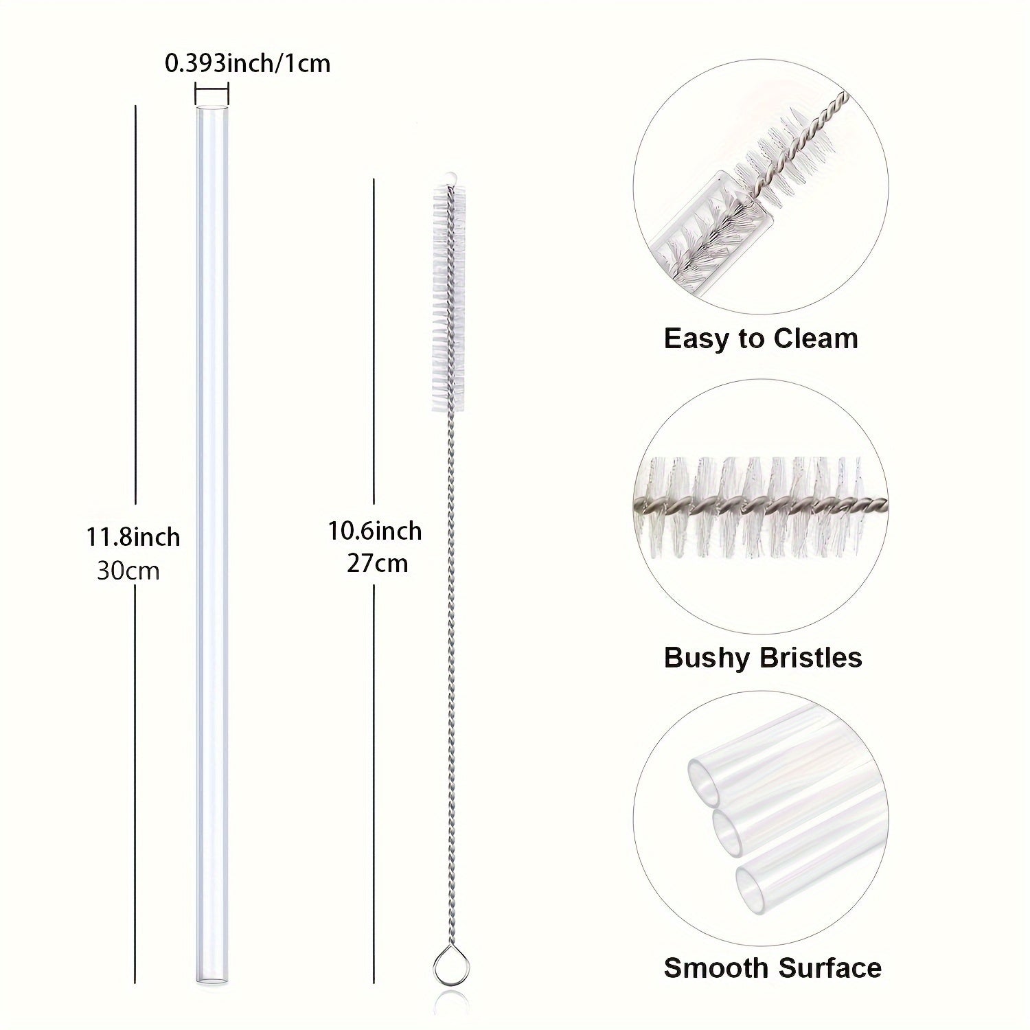 Clear Reusable Straws with Cleaning Brush - Tumbler Replacement Straw