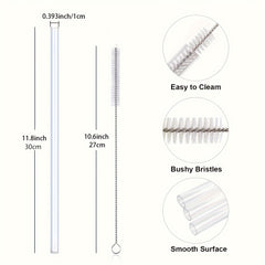 Clear Reusable Straws with Cleaning Brush - Tumbler Replacement Straw