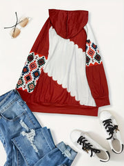 Cactus Print Drawstring Hoodie Casual Long Sleeve Sweatshirt