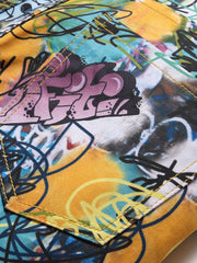 Graffiti Print Slim Fit Jeans Men Casual Street Style Denim Pants