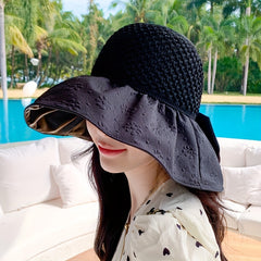 Flower Embossed Foldable Sun Hat UV Protection Stitching Bucket Hat