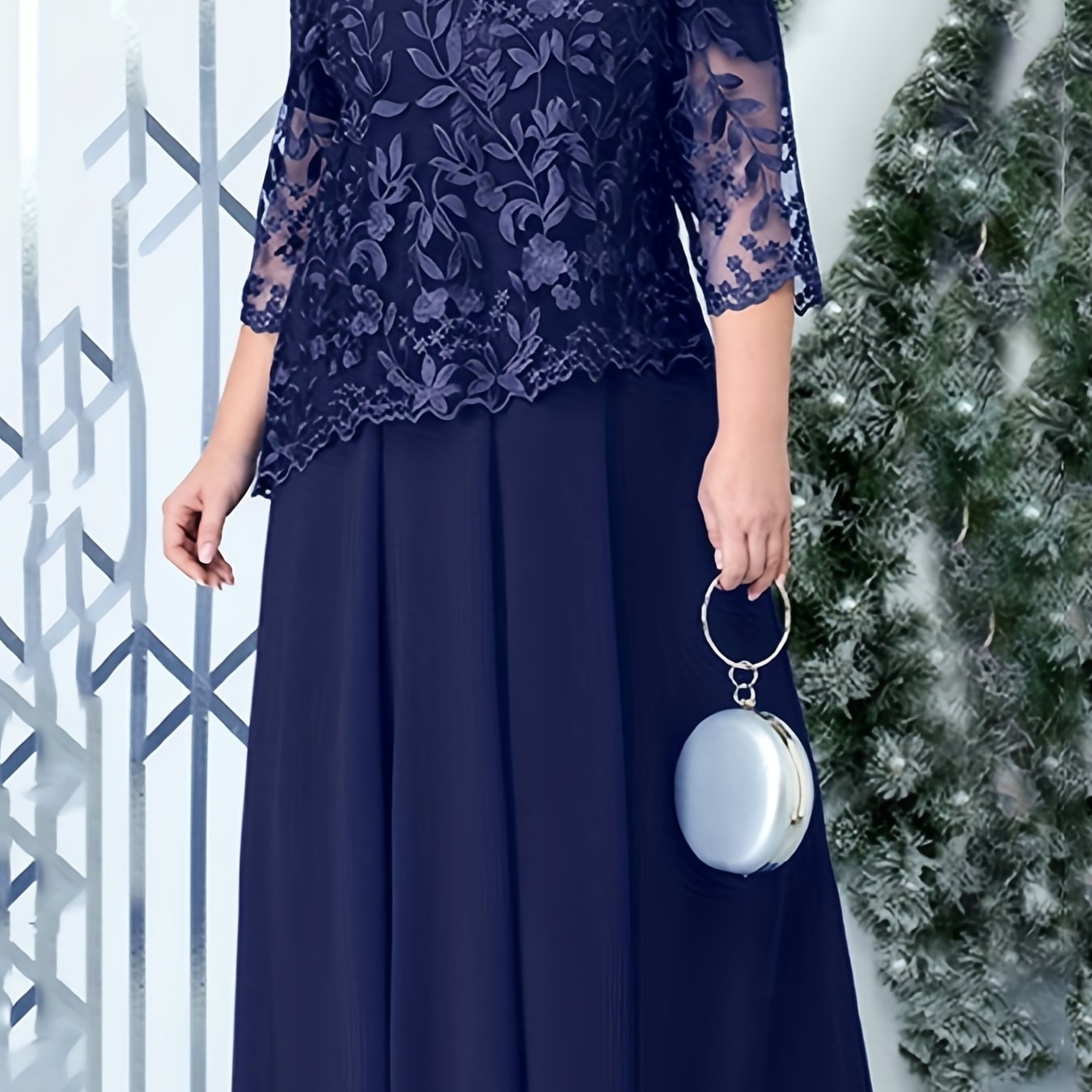 Casual Dress Women's Plus Floral Lace Layered Sleeve Dress