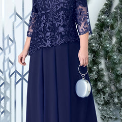 Casual Dress Women's Plus Floral Lace Layered Sleeve Dress