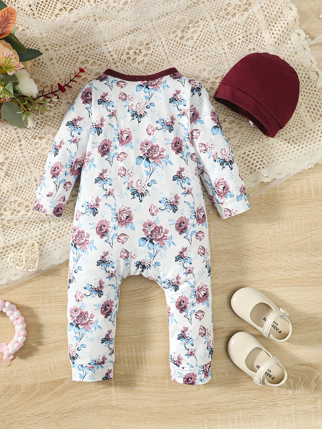 2pcs Baby Girls Floral Print Romper & Hat Set Kids Casual Clothes