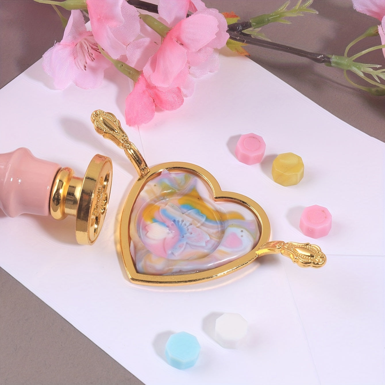 Metal Wax Seal Mold Golden Love Heart Fire Print Holder