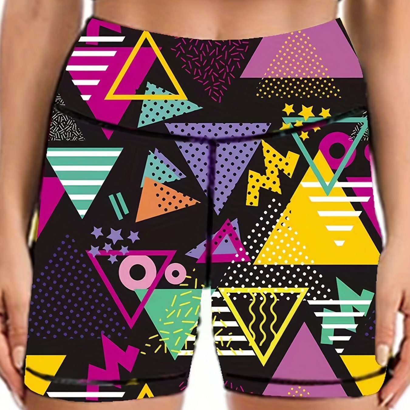 Geometric Pattern Yoga Shorts High Waist Workout Biker Shorts