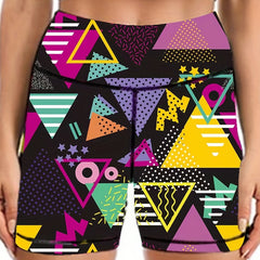 Geometric Pattern Yoga Shorts High Waist Workout Biker Shorts