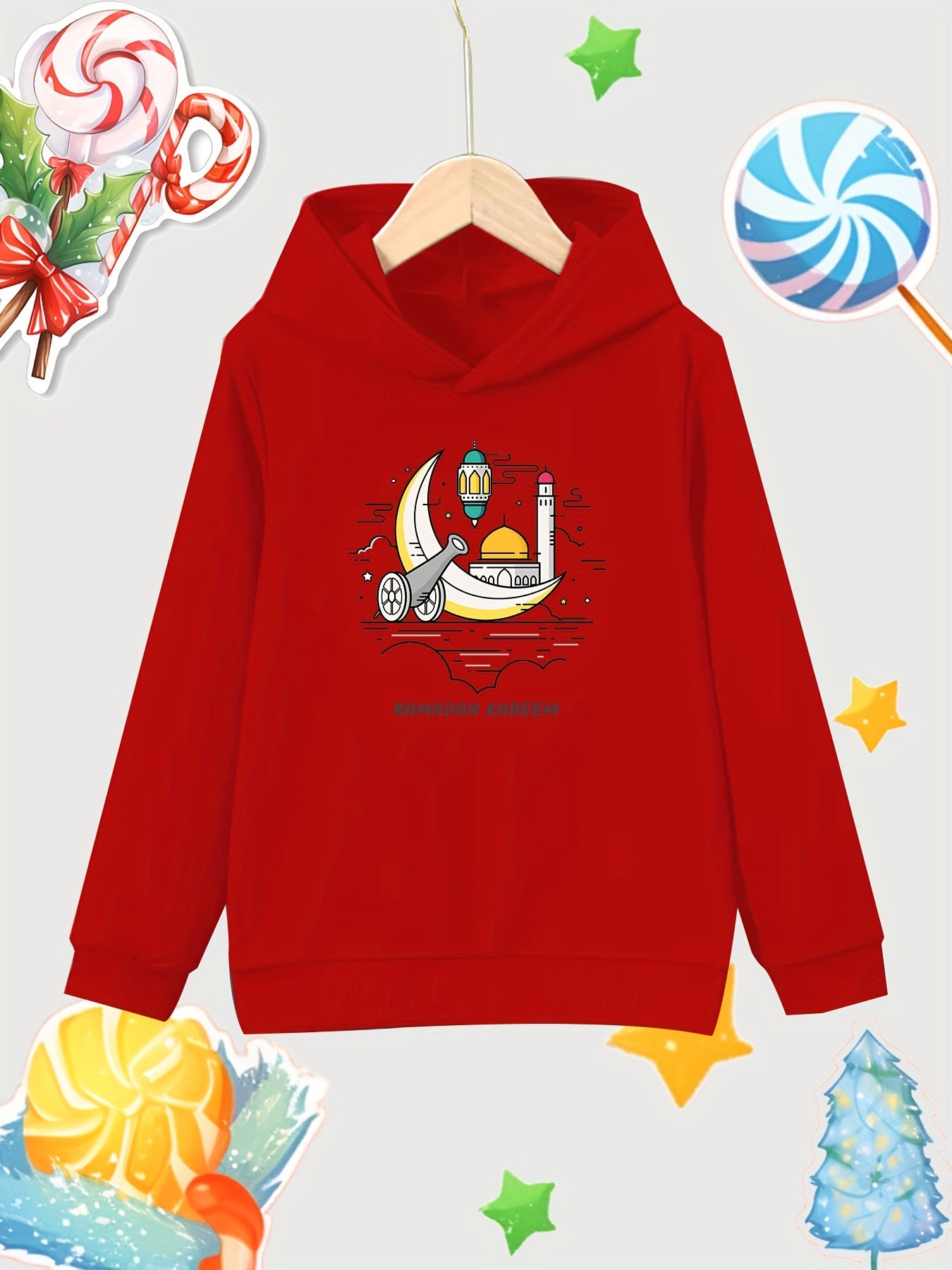 Moon Pattern Girl's Cotton Hoodie Active Breathable Hooded Sweatshirt