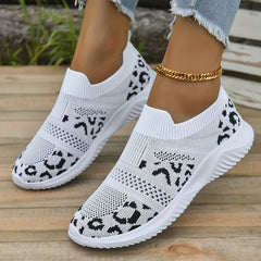 Leopard Print Slip On Sock Shoes Lightweight Sneakers