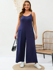 Casual Jumpsuit Women's Plus Plain V Neck Wide Leg Medium Stretch Cami