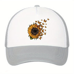 Sunflower Print Baseball Cap Sports Sunshade Mesh Sun Protection Hat