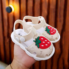 JIAGEYA Baby Girls Strawberry Print Sandals Comfy Non Slip Closed Toe Crib Shoes