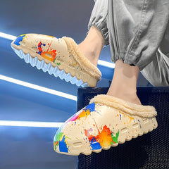 Women's Colorful Painting Warm Slippers Non-slip Outdoor Slippers