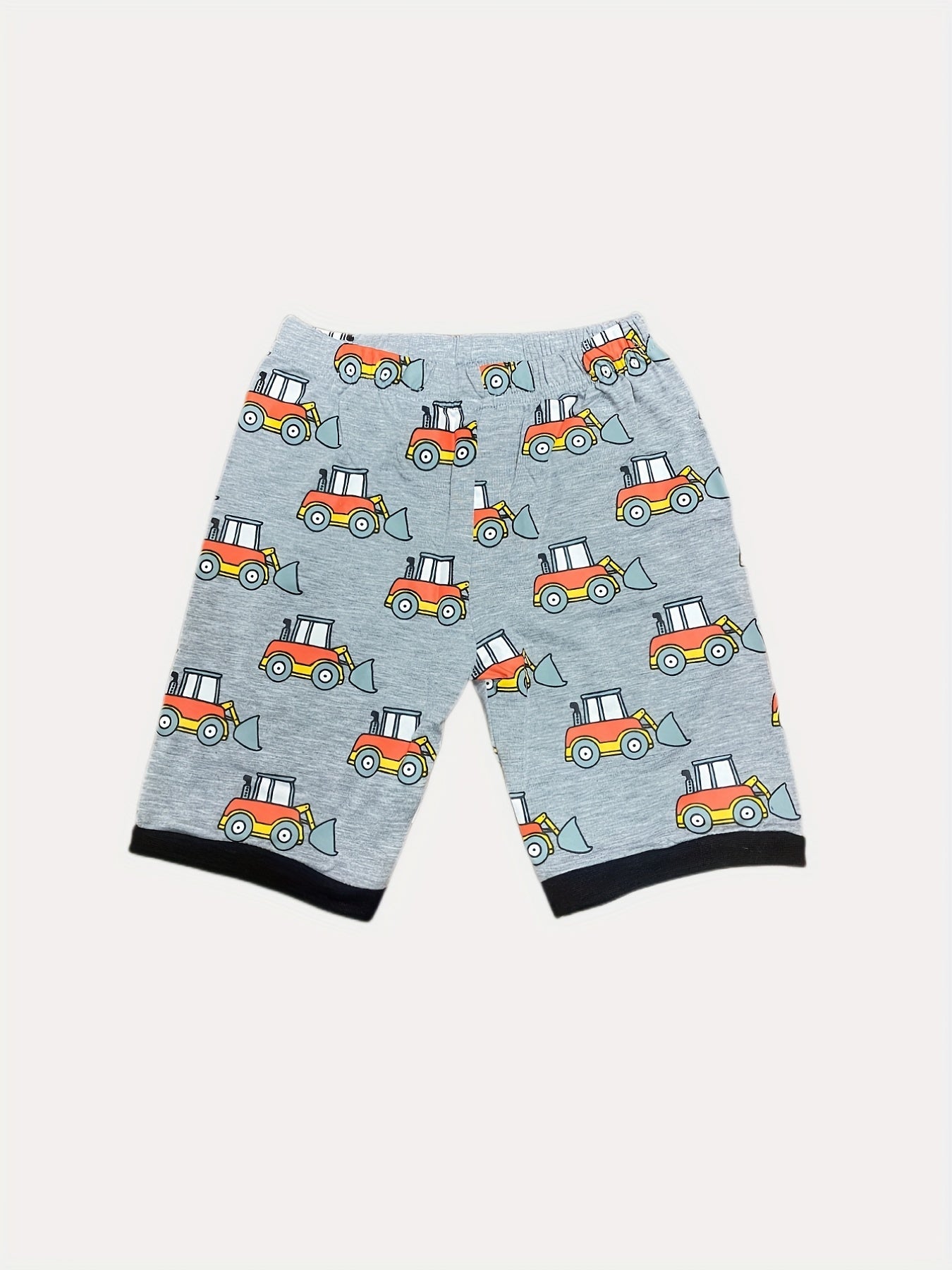 Excavator Print Pajama Set for Boys Crew Neck Short Sleeve Top & Shorts