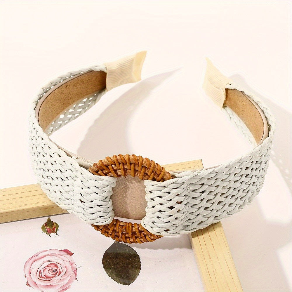 Boho Woven Wide Headband Straw Knitted Hairband