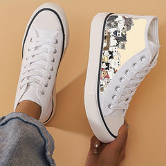 Girl's High Top Cat Pattern Skate Shoes Non Slip Sneakers