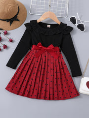 Girls Ruffled Polka Dot Dress with Belt