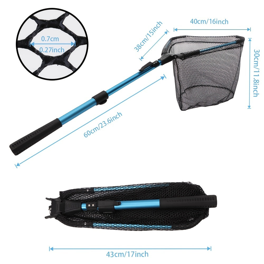 YVLEEN Folding Fishing Net Aluminum Telescopic Pole Nylon Mesh 16in Hoop