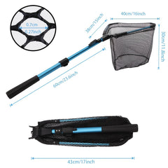 YVLEEN Folding Fishing Net Aluminum Telescopic Pole Nylon Mesh 16in Hoop