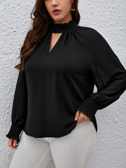 Mesh Shirred Sleeve Mock Neck Top