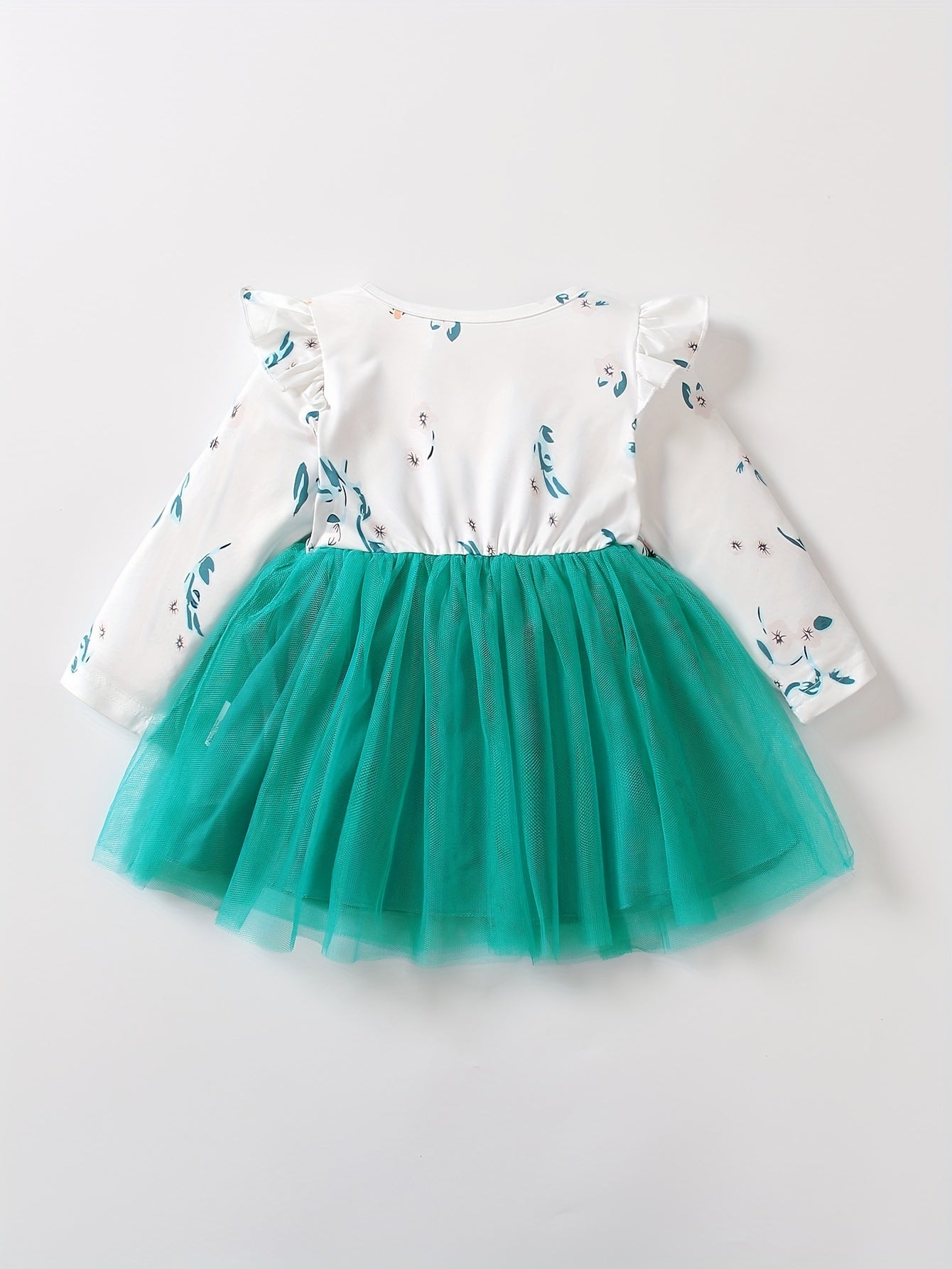 Baby Girls Floral Print Ruffle Flying Sleeve Long Sleeve Dress