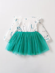Baby Girls Floral Print Ruffle Flying Sleeve Long Sleeve Dress