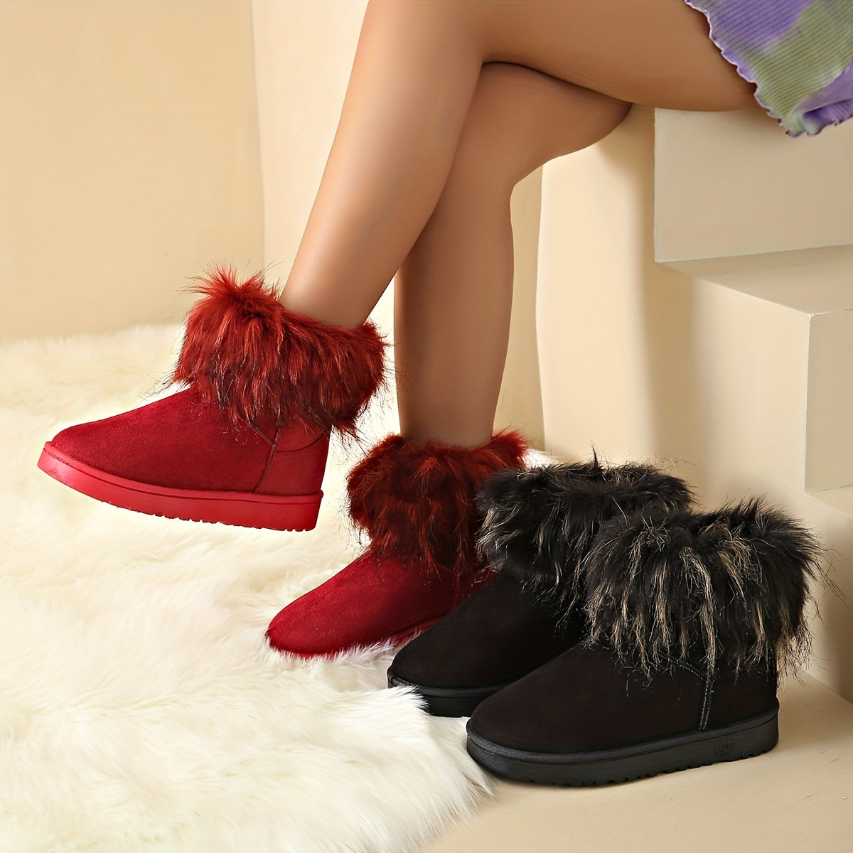 Women's Thickened Fur Snow Boots Warm Short Boots