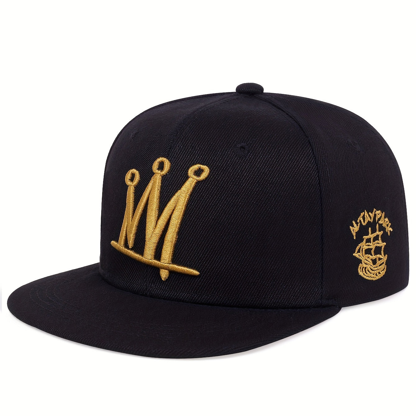 Golden Crown Embroidery Snapback Hat Lightweight Baseball Cap Adjustable Golf