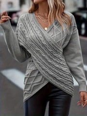 Boho Surplice Neck Sweater Long Sleeve Drop Shoulder